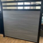Chai Grey Wood Grain-Horizontal Vinyl Fence Panels with Aluminum Latice