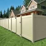 Horizontal Khaki-Tan Vinyl Fence Panels with Double Gates