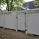 Khaki-Tan Vinyl Fence Panels with Latice and gate