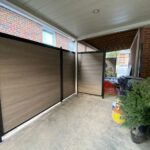 Taupe-Teak Wood Grain Horizontal Vinyl Fences Panel With Aluminum Latice and Gate
